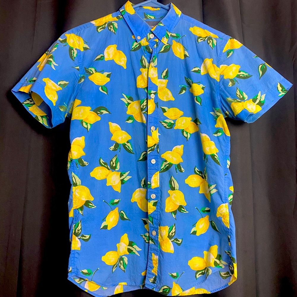 Bonobos Slim Fit Riviera Shirt Size Small in Periwinkle Blue with Lemon Print